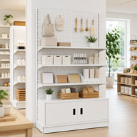 Rak Gondola Satu Sisi dari Logam untuk Display Ritel, Rak Supermarket, Rak Display Pegboard dengan Pengait, Kabinet