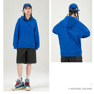 Hooded Sweatshirt Thick Cotton <b>Candy</b> Color Loose Fit Drop Shoulder Crew Neck Long Sleeve Workwear Leisure Wear - Product Image 3
