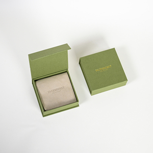 PackSecret Green Custom Eco <b>Book</b> Style Flap Paper Magnetic Closure Jewelry Set <b>Box</b> Packaging With Logo and Microfiber Pouch Set - Product Image 3