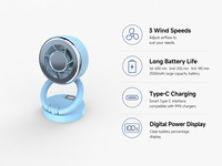 Mini ventilateur rechargeable, 3 vitesses de vent, autonomie de 600 minutes, finition électro-plaquée, ventilateur de bureau portable pour la maison, le bureau et les voyages