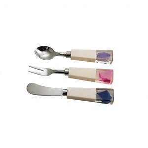 Wholesale Vintage Eco Friendly Table Cutlery Reusable 3-Piece Flatware Sets Stainless Steel & Resin Agate Handle - Product Image 1