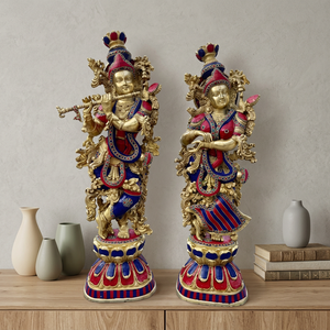 รูปปั้นพระกฤษณะทองเหลืองชุบทอง งานศิลปะหล่อแบบโบราณ ของสะสมตกแต่ง - Product Image 3
