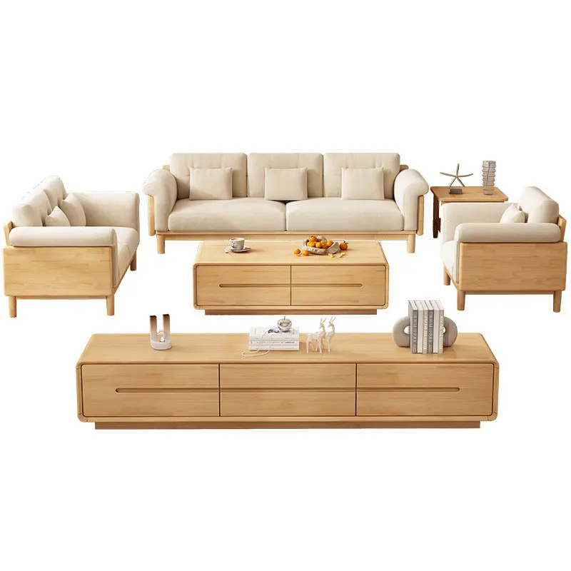 Set Furnitur Sofa Sudut Apartemen Kecil Sofa Modern Sederhana Kombinasi Ruang Tamu Sofa Bahan Kayu Solid Nordik