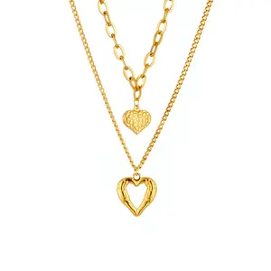 Fashion Stainless Steel Pearl Gold Heart Clover Pendant Necklace Women 18K Gold Plated Zircon Tassels Necklace Party For Gifts