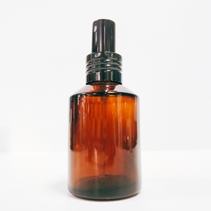 Amber Oblique Shoulder Glass Black Press Pump <b>Spray</b> Bottle 100ml 200ml Cosmetic Packaging Glass Bottle - Product Image 1