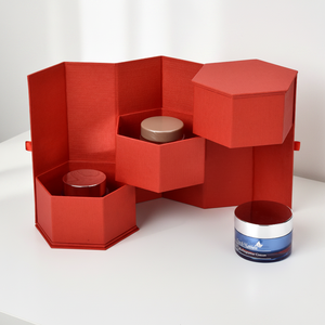 <b>Red</b> Hexagonal Multi Layer Gift <b>Box</b> With Ribbon Handle For Skincare Cosmetic Storage - Product Image 5