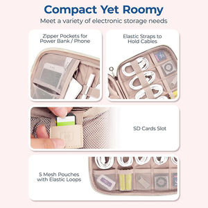 กระเป๋าจัดระเบียบอุปกรณ์อิเล็กทรอนิกส์สำหรับเดินทาง, กระเป๋าจัดระเบียบสายเคเบิล การ์ด SD อุปกรณ์เสริมโทรศัพท์ สำหรับผู้หญิง ของใช้จำเป็นสำหรับการเดินทาง สีเทาอุ่น - Product Image 3