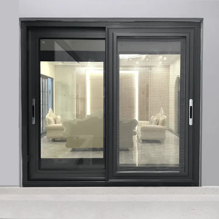 Puertas y ventanas correderas de aluminio y vidrio, diseño de tres pistas, doble tintado, Moderno