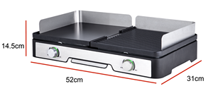 <span class=keywords><strong>Plancha</strong></span> électrique antiadhésive double en aluminium moulé sous pression, <span class=keywords><strong>plancha</strong></span> réversible, protection anti-huile en acier inoxydable amovible - Product Image 2