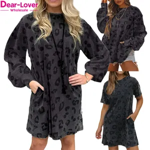 Dear-Lover Wholesale Dresses Women Acid Washed Clothing Loose Leopard Print Mini T Shirt Dress For Women