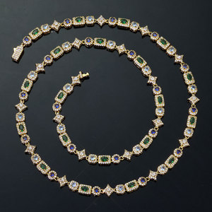 New 6mm <b>Iced</b> Out Diamond Star <b>Chain</b> Bracelet Colorful Geometric Zircon Brass Hip Hop Fine Jewelry - Product Image 2