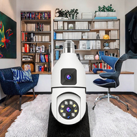 Caméra de sécurité extérieure Wi-Fi E27 à double objectif 2MP+2MP 4MP, panoramique 360° PTZ, avec ampoule LED