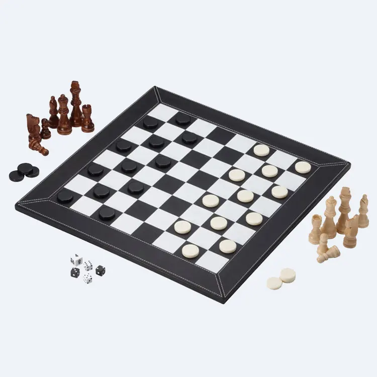 Custom pu leather chess board chess game checker pieces set