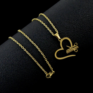 Collier pendentif en acier inoxydable rétro en forme <span class=keywords><strong>de</strong></span> cœur, style hip-hop, lavage, coupe, accessoires <span class=keywords><strong>de</strong></span> bijoux pour coiffeur, cadeau pour <span class=keywords><strong>les</strong></span> amis - Product Image 4