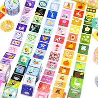 Kawaii Square Washi Tape Roll Pita Stiker Dekoratif Pola Kotak Buah Hewan Kartun Lucu untuk Jurnal Scrapbook