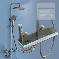 Système de douche mural en laiton avec pommeau de douche pluie, barre coulissante, haute pression, finition brossée, 1 poignée, design luxe léger