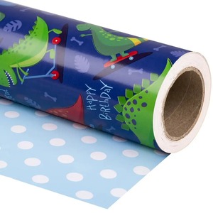 Custom Eco-Friendly Dinosaurs <b>Blue</b> Background Gift Wrap <b>Paper</b> <b>Roll</b> Double Sided PE Coated Recyclable Art <b>Paper</b> 35-100GSM for - Product Image 2