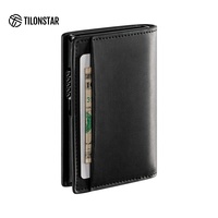 TILONSTAR Pop Up RFID Blocage Minimaliste Métal Porte-Cartes Aluminium Cuir Porte-Cartes de Crédit Portefeuille