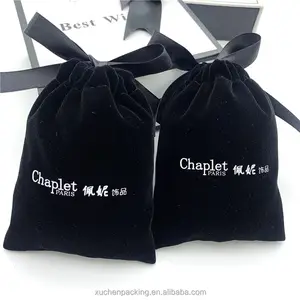 Custom Fluwelen Pouch Voor Sieraden Black Velvet Gift Pouch Met Strik