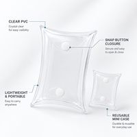 Pochette transparente en PVC à bouton-pression en forme d'oreiller, mini-rangement, bords lisses, souple, légère, portable, pour bijoux, écouteurs, pièces de monnaie, vente en gros