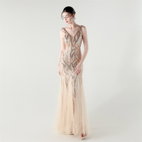 33335 #2025 nouveau V profond perles en queue de poisson paillettes maille robe de soirée dames Banquet jupe haut de gamme fête