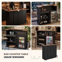 Meuble de bar commercial autoportant extensible avec étagères de rangement, panneau repose-pieds, armoire de bar moderne en bois, casier à vin et réfrigérateur à boissons
