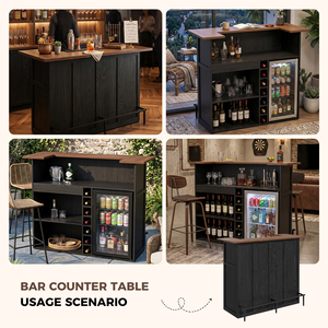 Freestanding Commercial <b>Bar</b> Unit with Storage <b>Shelves</b> & Footrest Panel Wood <b>Bar</b> Cabinet Wine Rack Beverage Fridge - Product Image 2