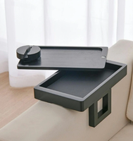 Tablette de canapé classique personnalisée en bambou noir avec plateau de rangement et support de téléphone rotatif à 360°