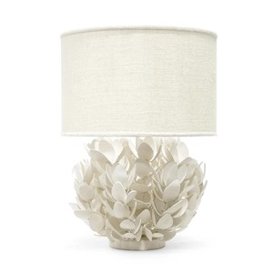 White 3D Leaf Sculptural Modern Table Lamp | Boho Artisan Lighting for Hotel Guest Room & Living Area - Product Image 1