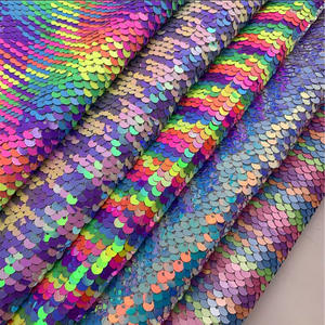 Tela de lentejuelas de arcoíris reversible con tapa de sirena de escamas de pescado de doble cara de alta calidad para vestido de novia - Product Image 6