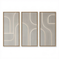 JZ Art mural abstrait moderne de luxe Art déco 3D en grès et LED, encadré, fait main, à suspendre, cadre en métal noir, pour chambre et salon, rectangulaire