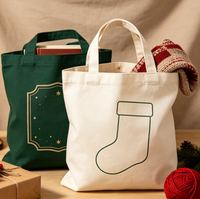 Sac fourre-tout en toile à motif de Noël, sac d'emballage textile en gros, sac en tissu imprimé avec logo personnalisé