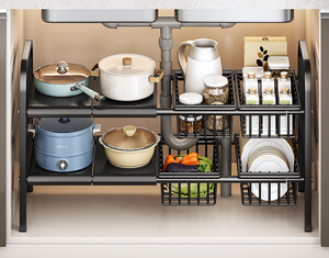 Organizador de Gabinete Expandible de Múltiples Niveles, Estante de Almacenamiento Debajo del Fregadero con Paneles y Cestas Extraíbles, <span class=keywords><strong>para</strong></span> Utensilios de Cocina - Product Image 4