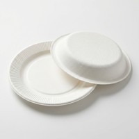 Assiette ronde jetable en bagasse de canne à sucre blanche, épaisse et côtelée, 8 pouces, pour pique-nique, événements et collations