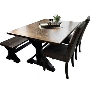 Rubber Wood Carved X-Frame Dining <b>Table</b> <b>Legs</b> with Iron Finish Modern Design for Outdoor & Hospital Use - Product Image 6
