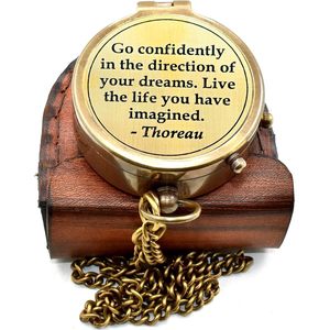 ALFA NAUTICAL Brass <b>Compass</b> with Leather Case and Chain <b>Engraved</b> Quote 2 Inch Nautical Style Portable for Hiking Navigation - Product Image 1