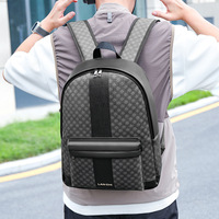 Sac à dos unisexe haut de gamme en PU à motif damier, fermeture éclair durable, grande capacité, pour ordinateur portable, voyages d'affaires et loisirs, design incurvé