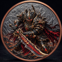Pièce de monnaie en cuivre pur 999 de 5 oz, série Armure Médiévale de dessin animé, couleur en relief UV 3D, édition de collection