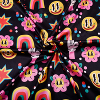 Tissu imprimé anti-boulochage en satin soyeux tissé, extensible, léger, 97% polyester 3% élasthanne, motif floral de dessin animé mignon pour filles, haute qualité