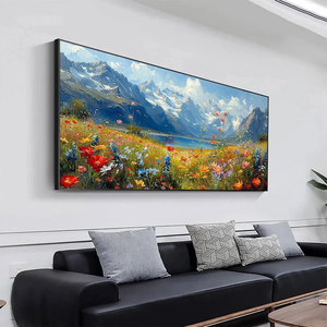 Hand Painted Mountain Lake Wildflower Landscape Wall Art Large Colorful <b>Canvas</b> Painting for Dining Room Living Room Home Decor - Product Image 5