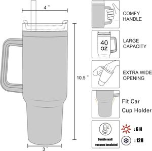 Vaso Térmico de Acero Inoxidable de 40oz con Doble Pared, Reutilizable, Gran Capacidad, para Cerveza, Café, Hielo, Libre de BPA, con Tapa, Pajita y Asa, Mantiene la Temperatura de 6 a 12 Horas - Product Image 2