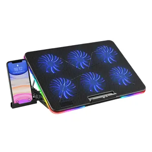 Dual USB ports Laptop Cooling Pad Gaming Laptop Cooler with 6 Fans RGB Light laptop cooling pad rgb gaming notebook cooler