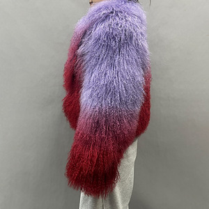 Jancoco 2026 Chaqueta de Piel de Cordero Mongol Auténtica para Mujer con Cuello Grande, Colores Degradados, Abrigo de Piel Grueso y Cálido para Invierno - Product Image 2