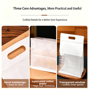 JIJID Handheld Window Cotton Paper Stand-up Zipper Bag Custom Food Packaging Pouch voor brood, snacks en cadeauverpakkingen - Product Image 4