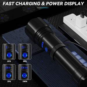 Lampe torche LED tactique rechargeable XHP70.2 noire, haute luminosité, étanche IP55, pour camping, ultra longue portée télescopique - Product Image 2