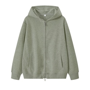 Sweat à capuche zippé style veste rétro en tissu uni 350GSM, deux poches avant, coupe ample, manches raglan, vêtements de sport décontractés pour homme - Product Image 1