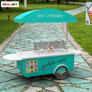 Chariot mobile de vente de crème glacée avec vitrine congélateur, en métal résistant à la rouille, pour restauration rapide extérieure, à 2 roues, montage facile - Product Image 4