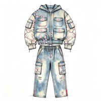 Chaqueta Oversize Personalizada con Lavado Ácido, de Peso Pesado, para Hombre, con Parches de Pedrería y Bordados, con Cremallera, Estilo Vintage Streetwear, Cortavientos