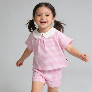 Conjunto de Ropa de Verano para Niñas, 70% Viscosa 30% <span class=keywords><strong>Lino</strong></span>, Nuevo Diseño con Cuello Peter <span class=keywords><strong>Pan</strong></span>, Casual, de Secado Rápido y Manga Corta - Product Image 1