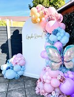 Kit d'arche de guirlande de ballons papillon 139 pièces, grands ballons papillon en aluminium bleus pour décorations de fête d'anniversaire ou de baby shower pour filles